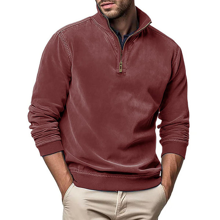 Men Solid Mock Collar Pullover Sweatshirt