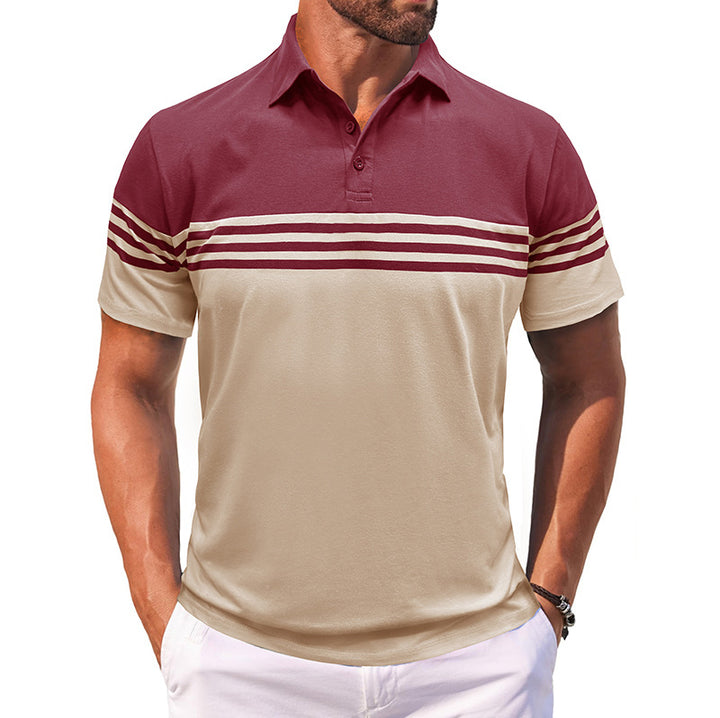 Men Striped Polo Collar Raw Edge T-shirt