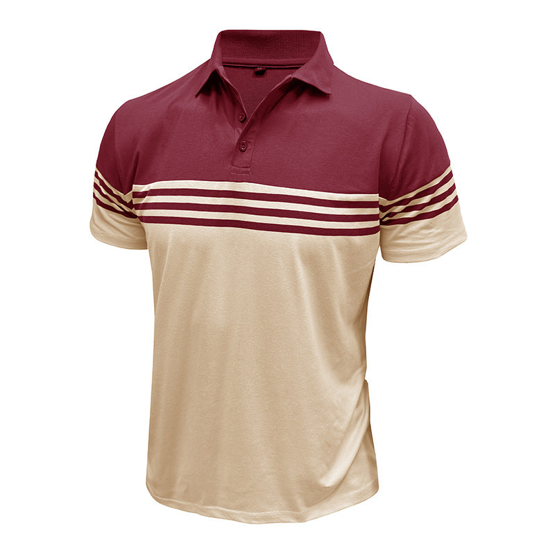 Men Striped Polo Collar Raw Edge T-shirt