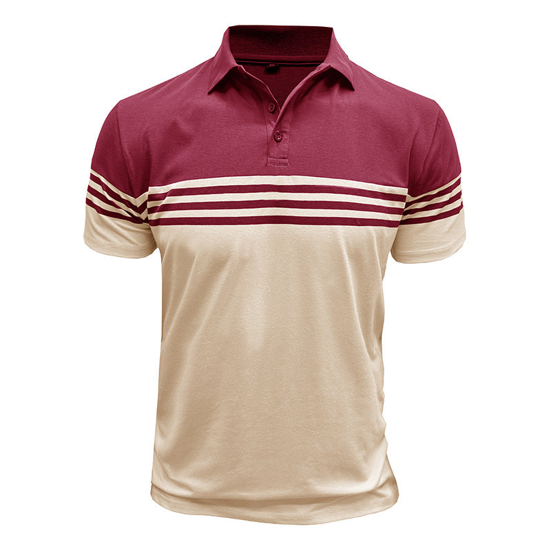 Men Striped Polo Collar Raw Edge T-shirt