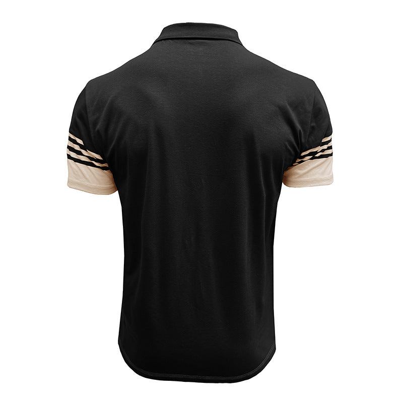 Men Striped Polo Collar Raw Edge T-shirt