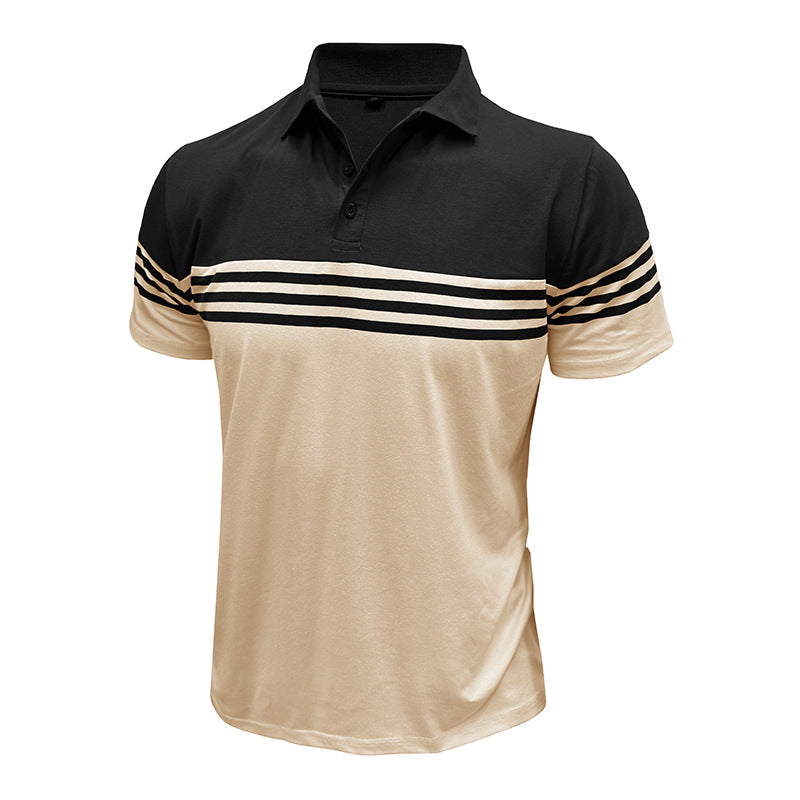Men Striped Polo Collar Raw Edge T-shirt