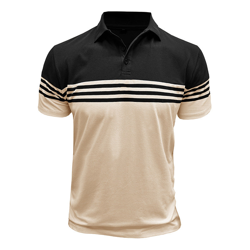 Men Striped Polo Collar Raw Edge T-shirt