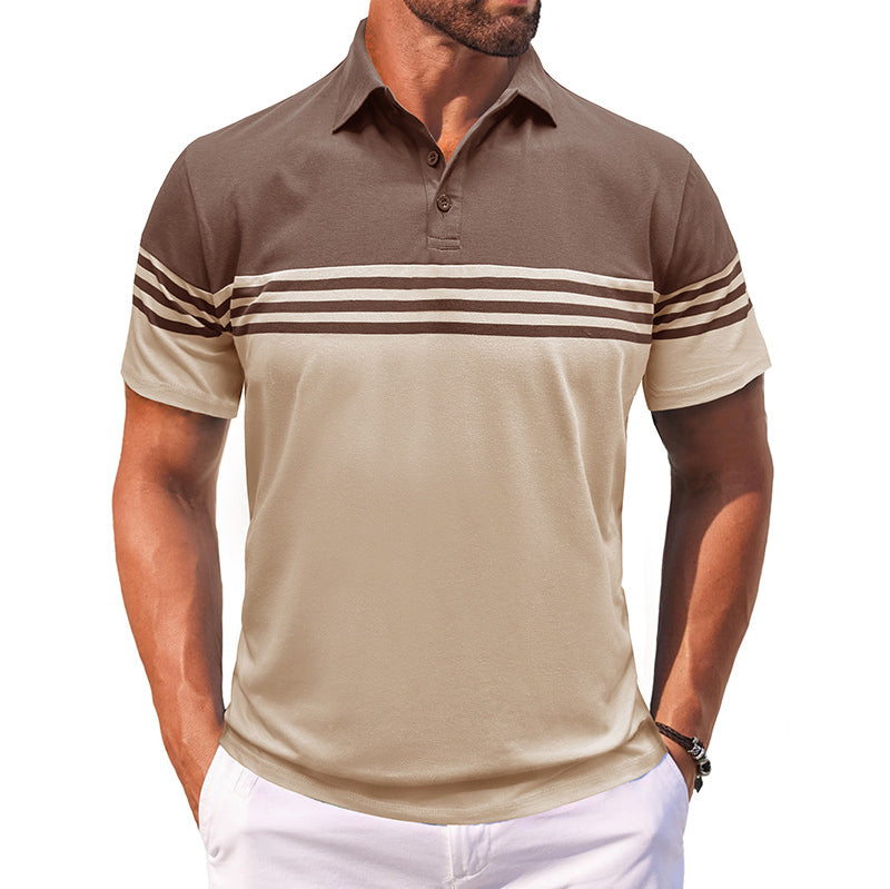 Men Striped Polo Collar Raw Edge T-shirt