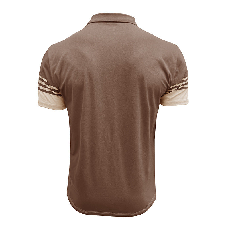 Men Striped Polo Collar Raw Edge T-shirt