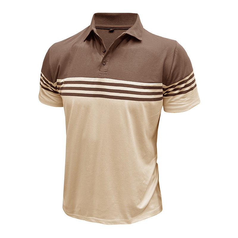 Men Striped Polo Collar Raw Edge T-shirt