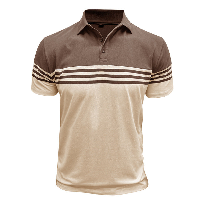 Men Striped Polo Collar Raw Edge T-shirt