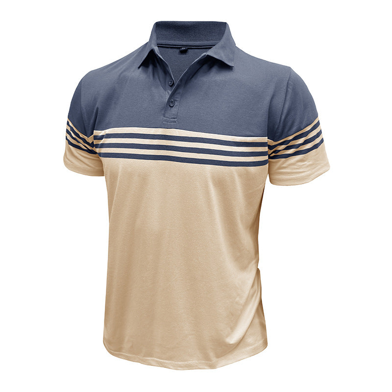 Men Striped Polo Collar Raw Edge T-shirt