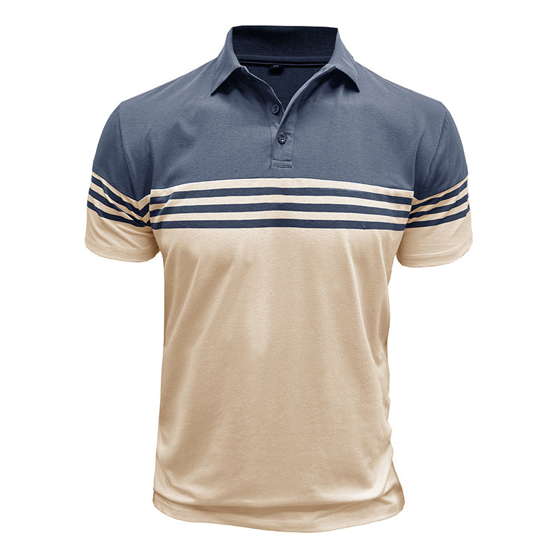 Men Striped Polo Collar Raw Edge T-shirt