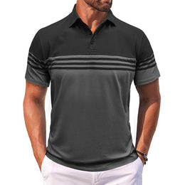 Men Striped Polo Collar Raw Edge T-shirt