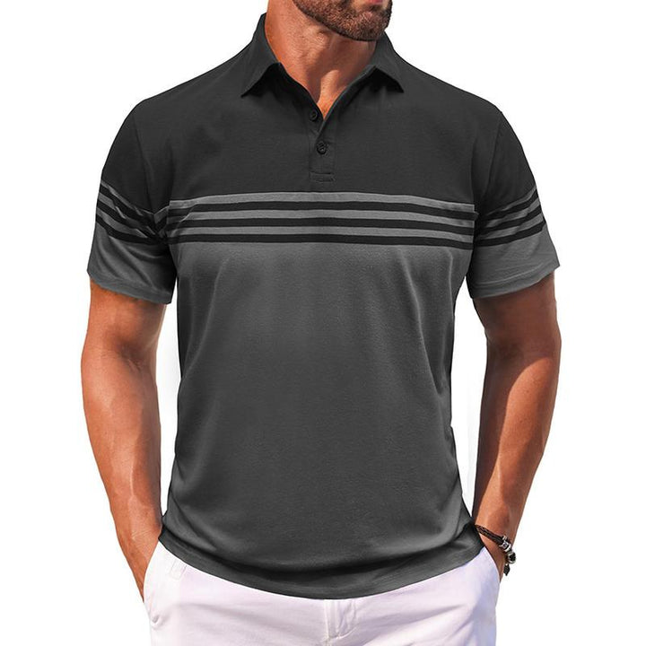 Men Striped Polo Collar Raw Edge T-shirt