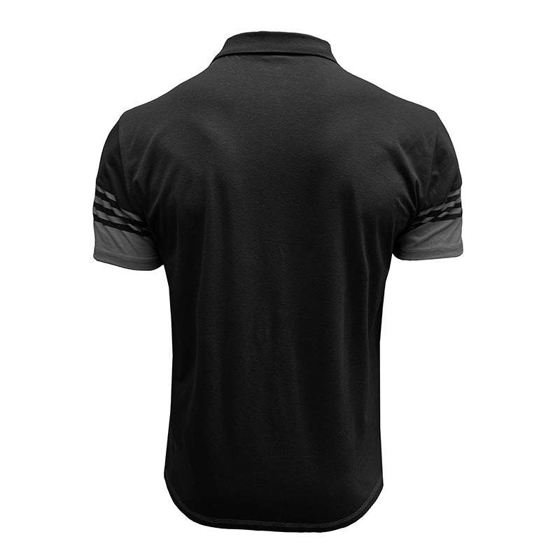 Men Striped Polo Collar Raw Edge T-shirt