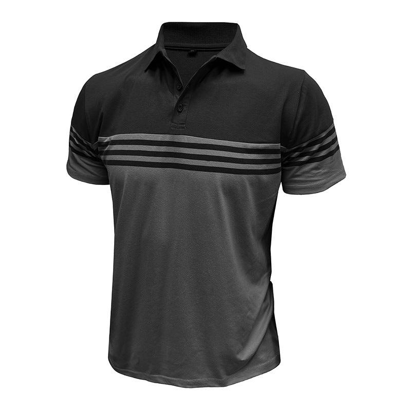 Men Striped Polo Collar Raw Edge T-shirt