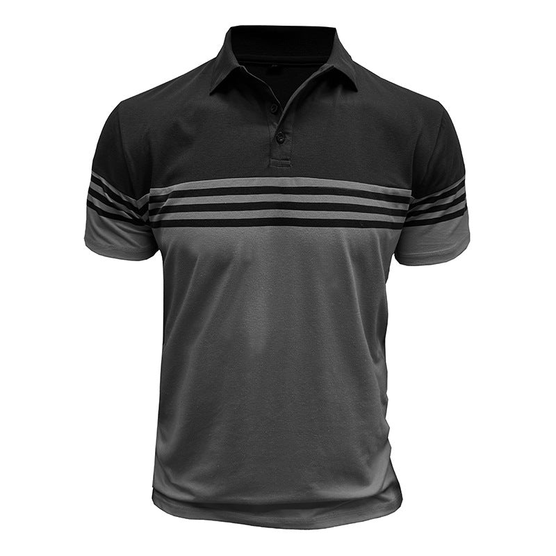 Men Striped Polo Collar Raw Edge T-shirt