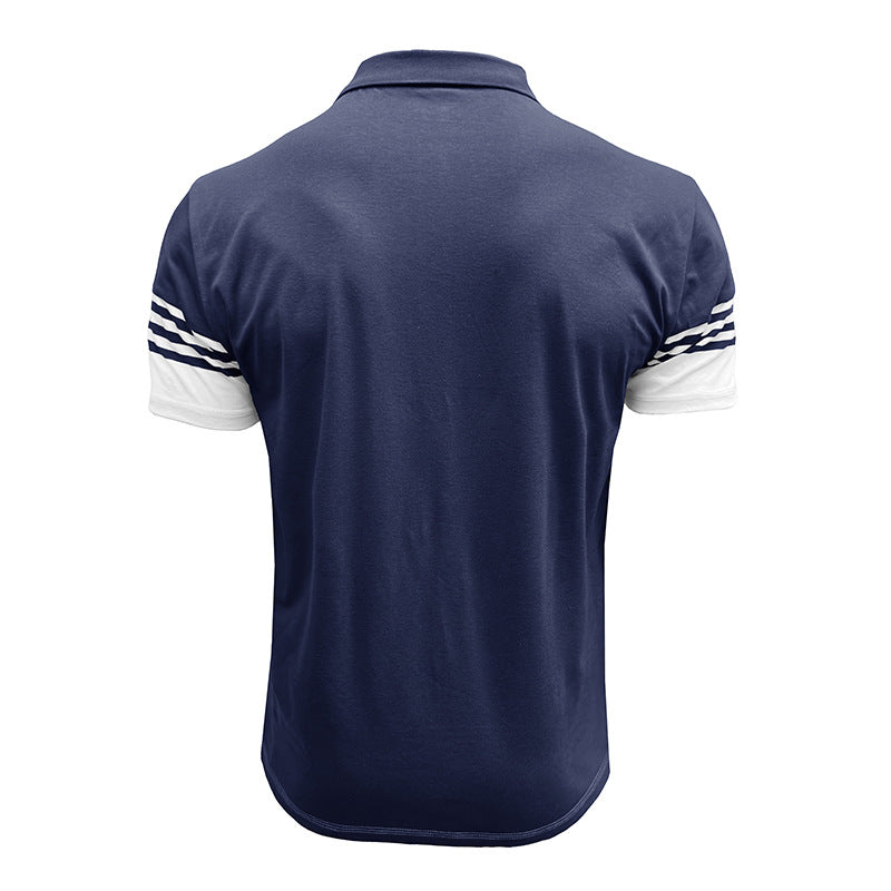 Men Striped Polo Collar Raw Edge T-shirt