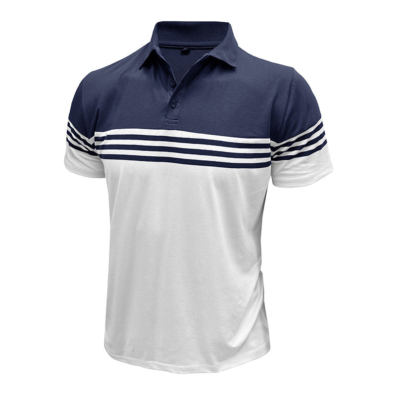 Men Striped Polo Collar Raw Edge T-shirt
