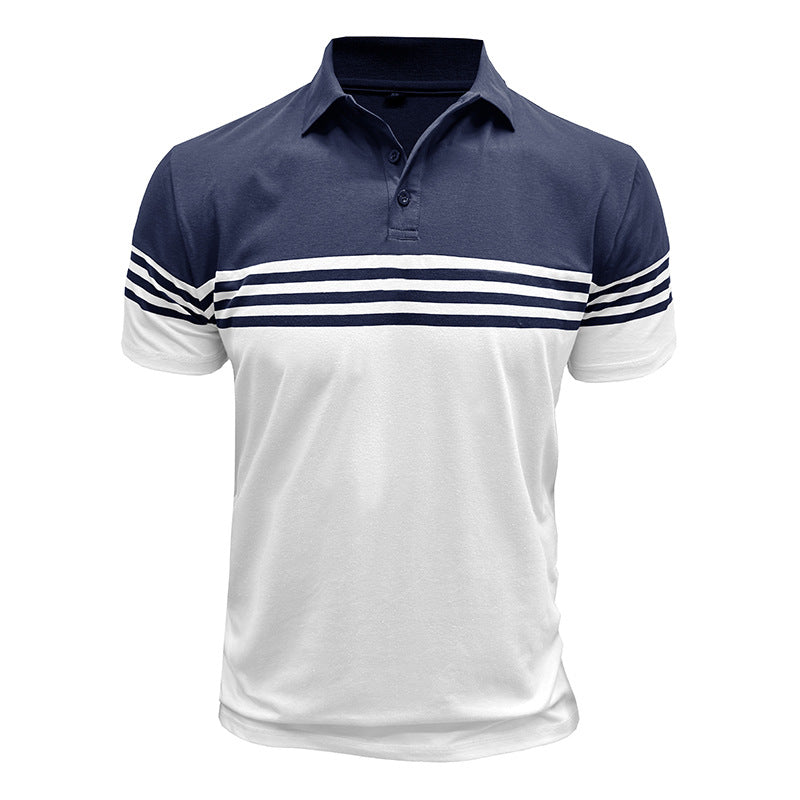 Men Striped Polo Collar Raw Edge T-shirt