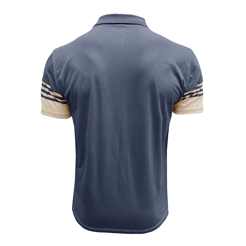 Striped Polo Collar Raw Edge T-shirt