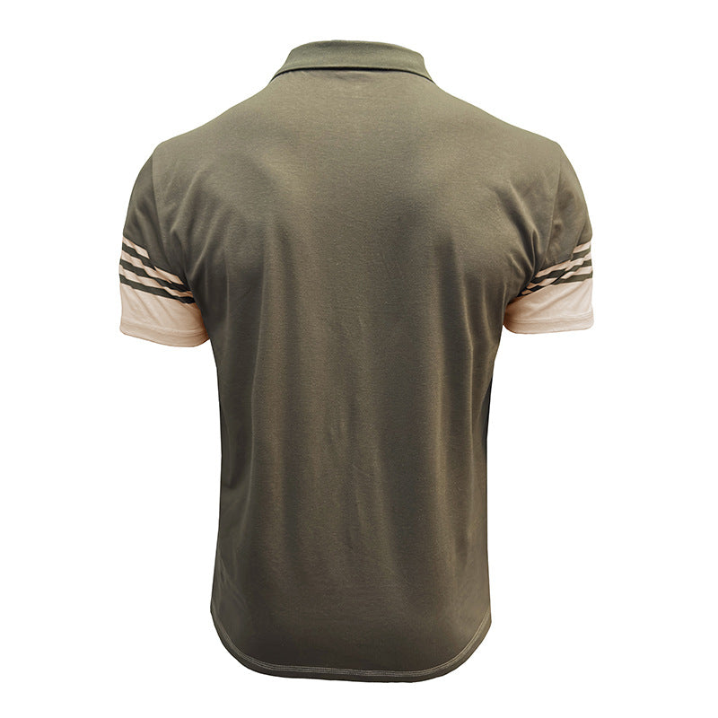 Men Striped Polo Collar Raw Edge T-shirt