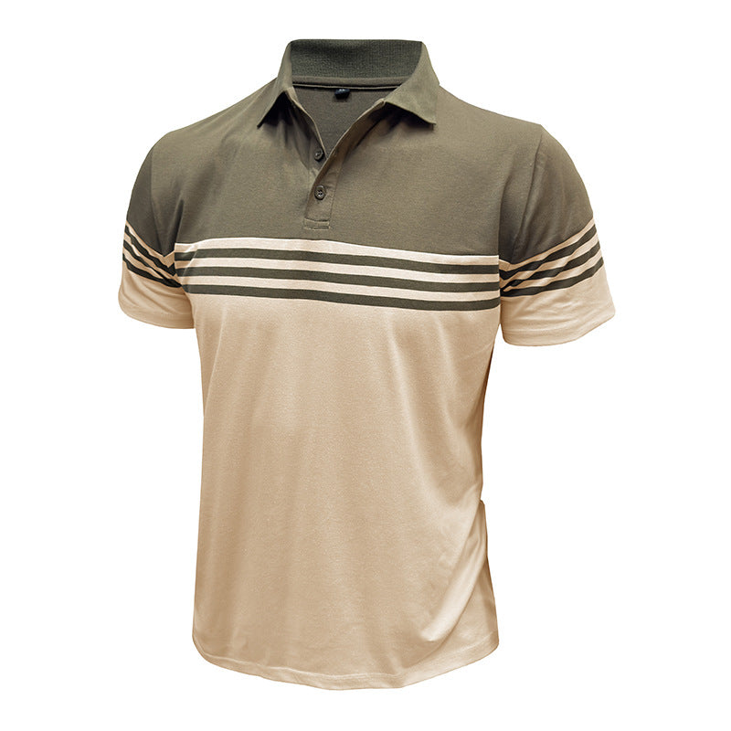 Men Striped Polo Collar Raw Edge T-shirt