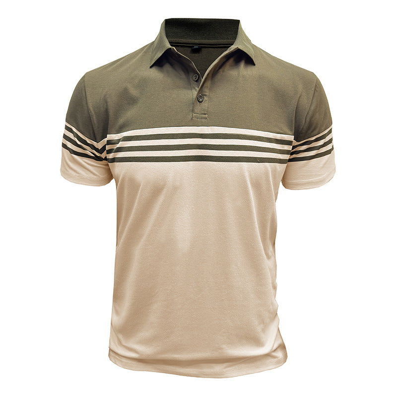 Men Striped Polo Collar Raw Edge T-shirt