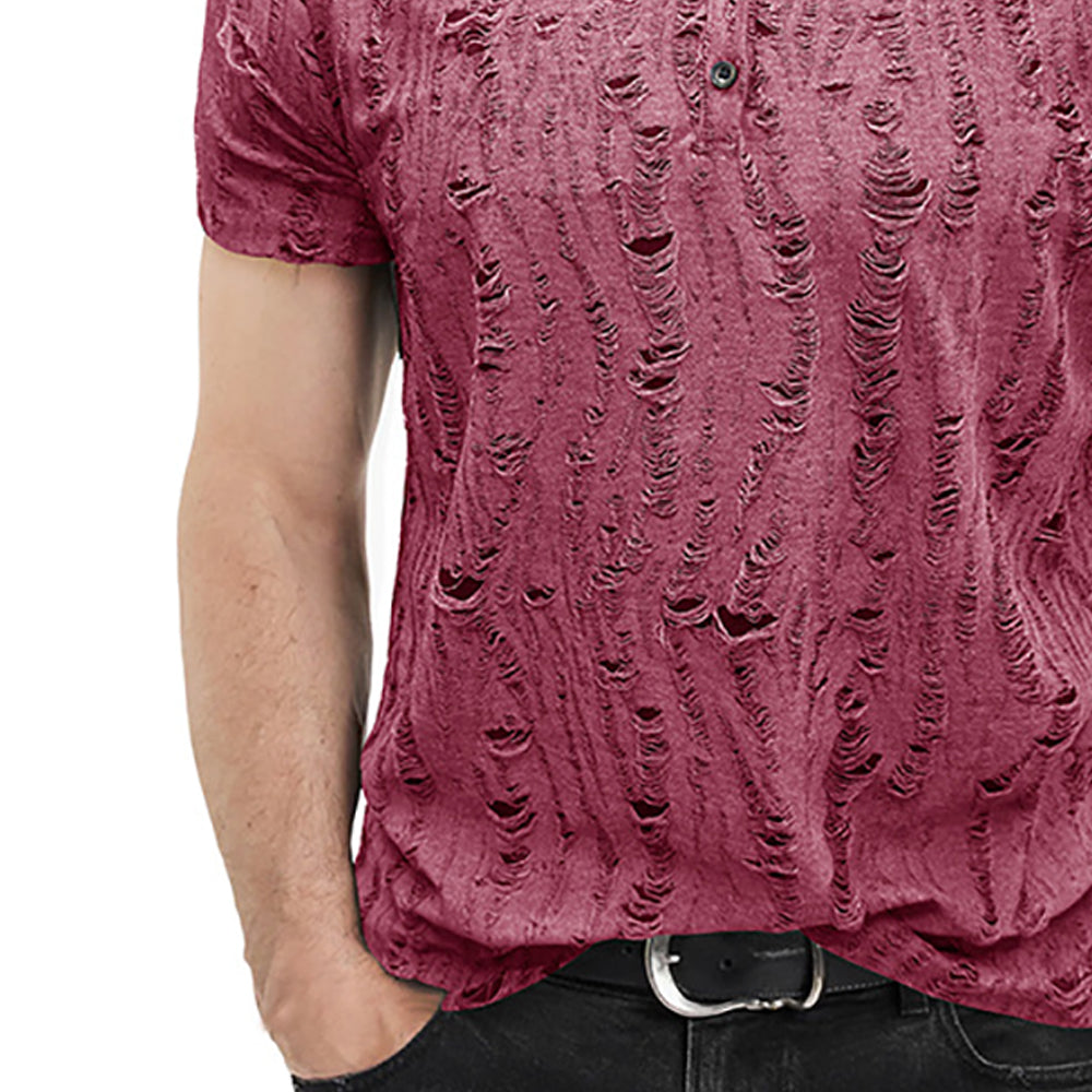 Men Self Design Henley Neck  T-shirt