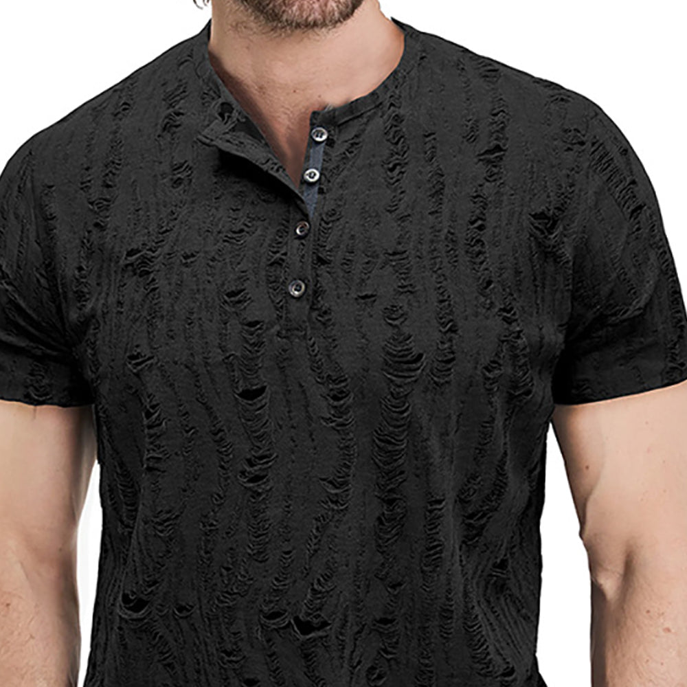 Men Self Design Henley Neck  T-shirt