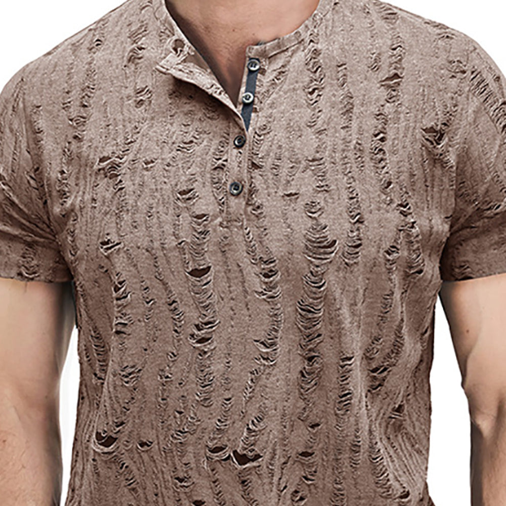 Men Self Design Henley Neck  T-shirt