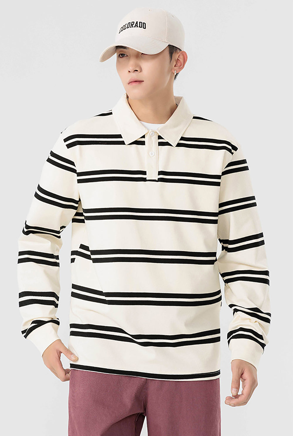 Men Striped Polo Collar Cotton Relaxed Fit T-shirt