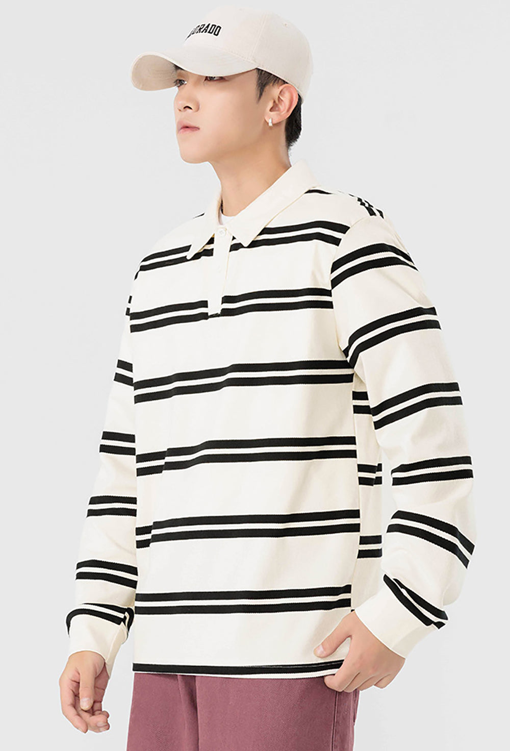 Men Striped Polo Collar Cotton Relaxed Fit T-shirt