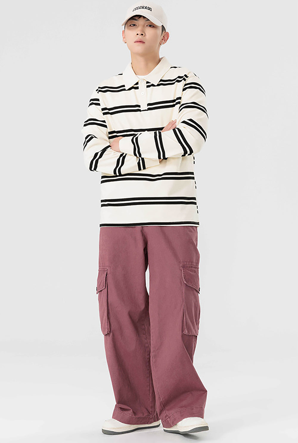 Men Striped Polo Collar Cotton Relaxed Fit T-shirt