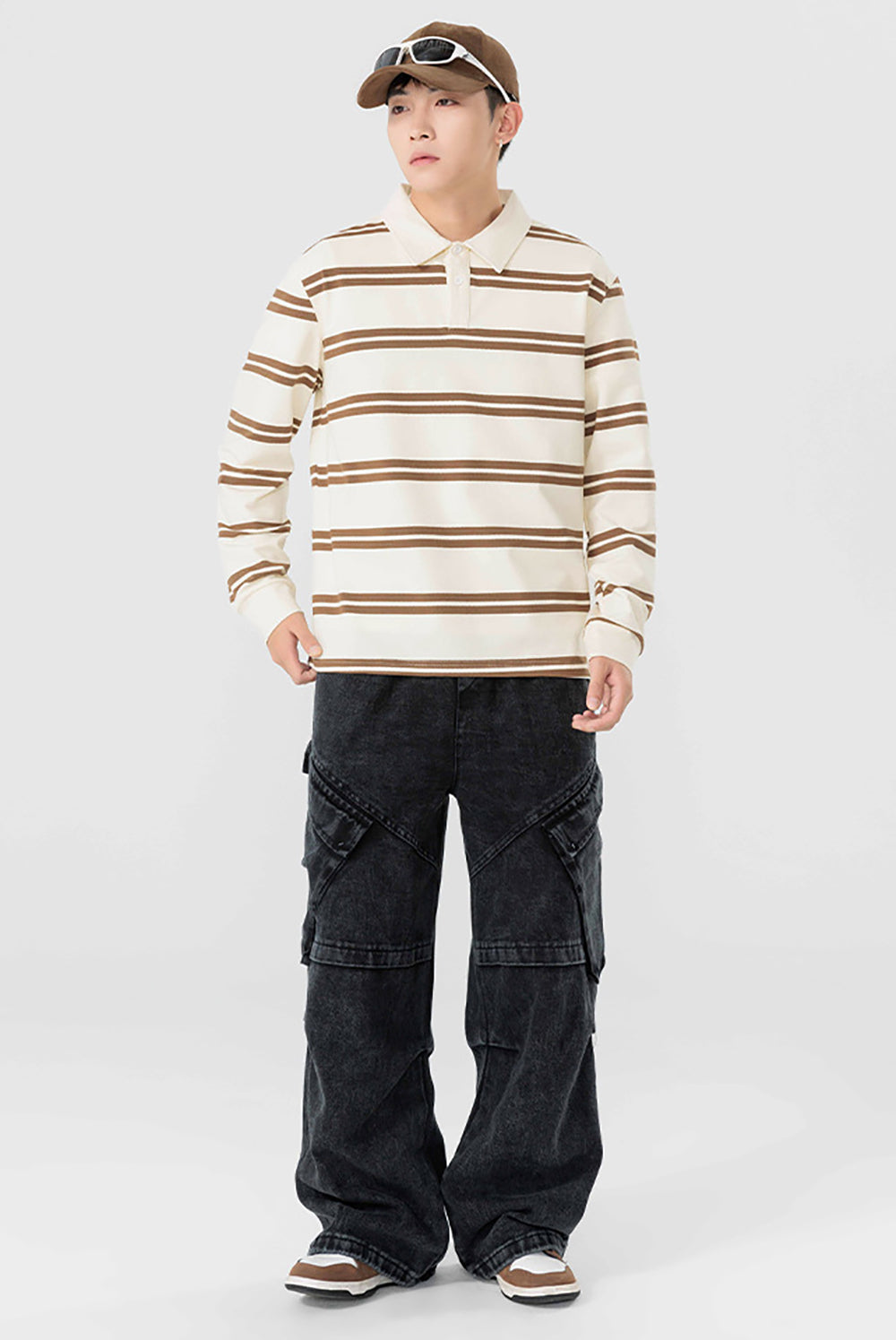 Men Striped Polo Collar Cotton Relaxed Fit T-shirt