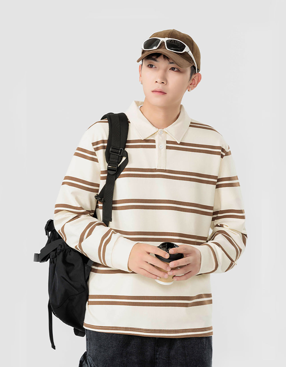 Men Striped Polo Collar Cotton Relaxed Fit T-shirt