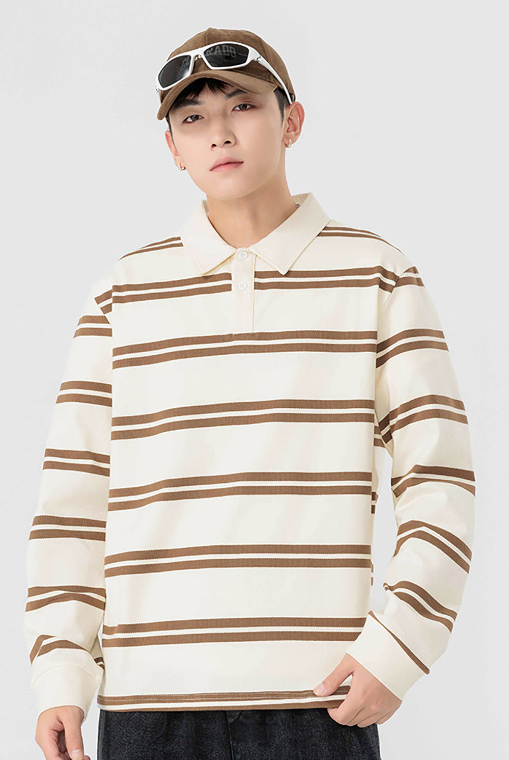 Men Striped Polo Collar Cotton Relaxed Fit T-shirt