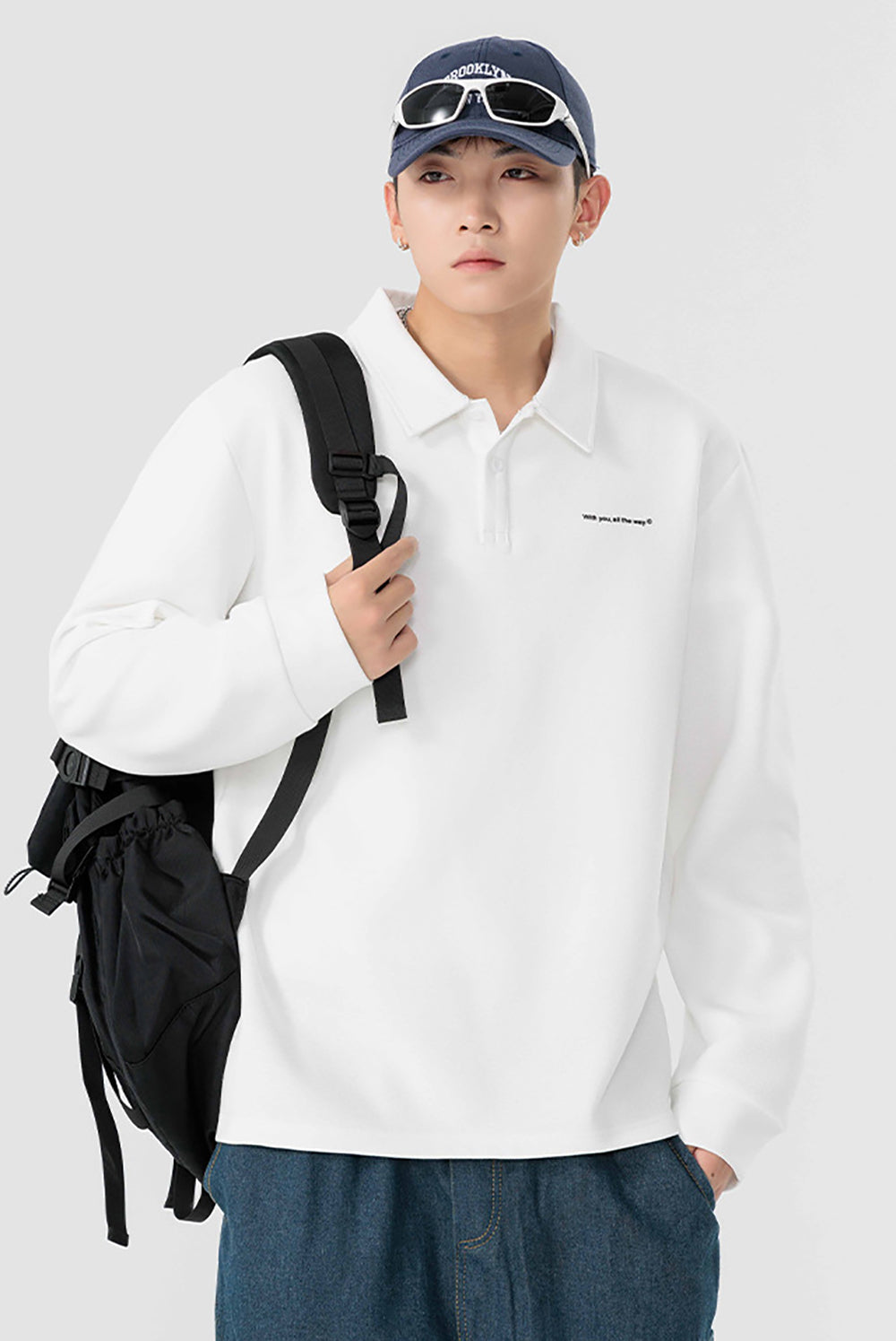 Men Solid Polo Collar Cotton Oversized T-shirt