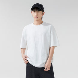 Men Solid Round Neck Boxy T-shirt