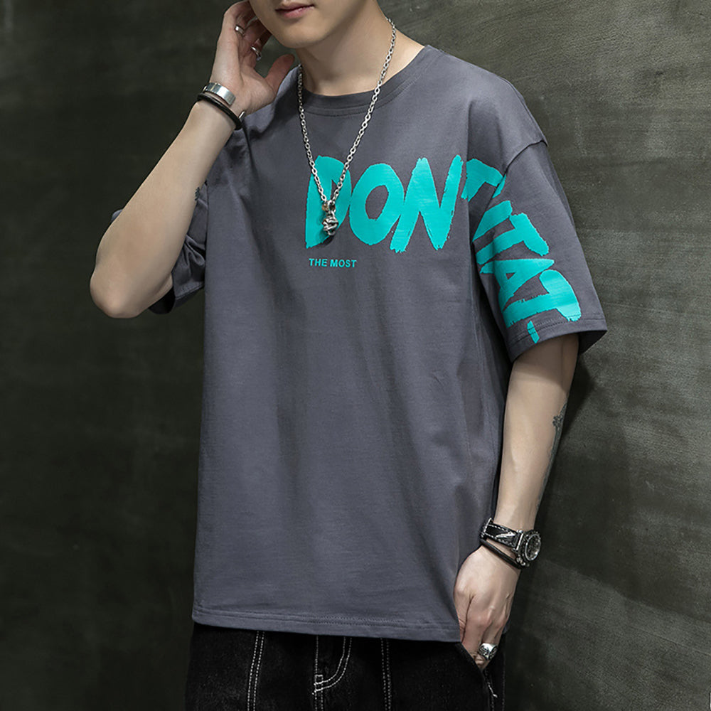 Men Typography Printed Round Neck Cotton Relaxed Fit T-shirt