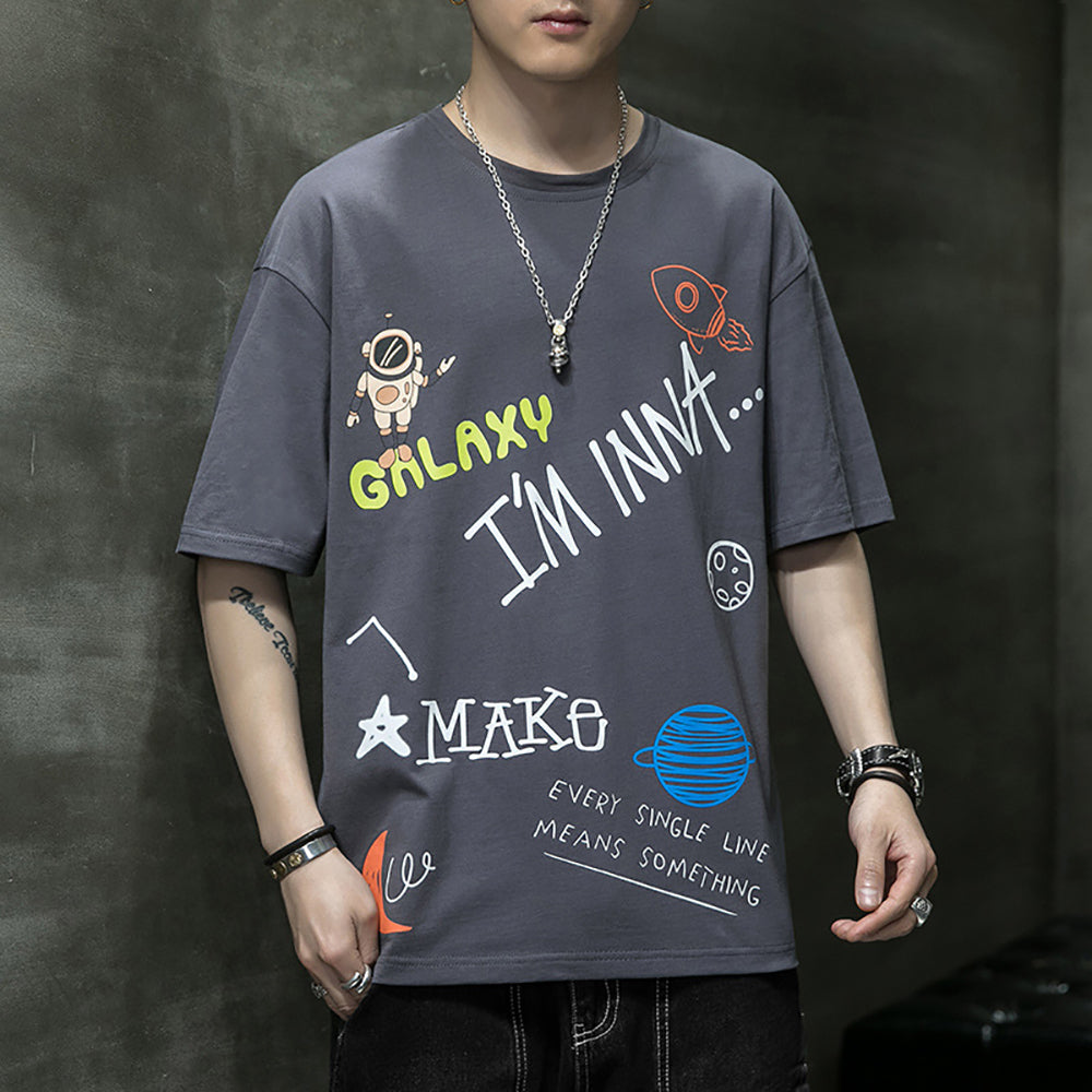 Men Typography Printed Round Neck Cotton Oversized T-shirt