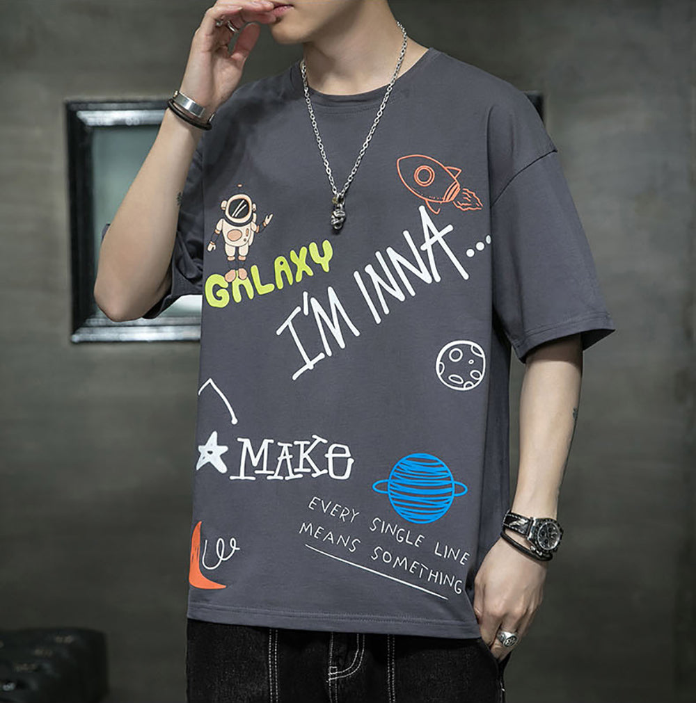 Men Typography Printed Round Neck Cotton Oversized T-shirt