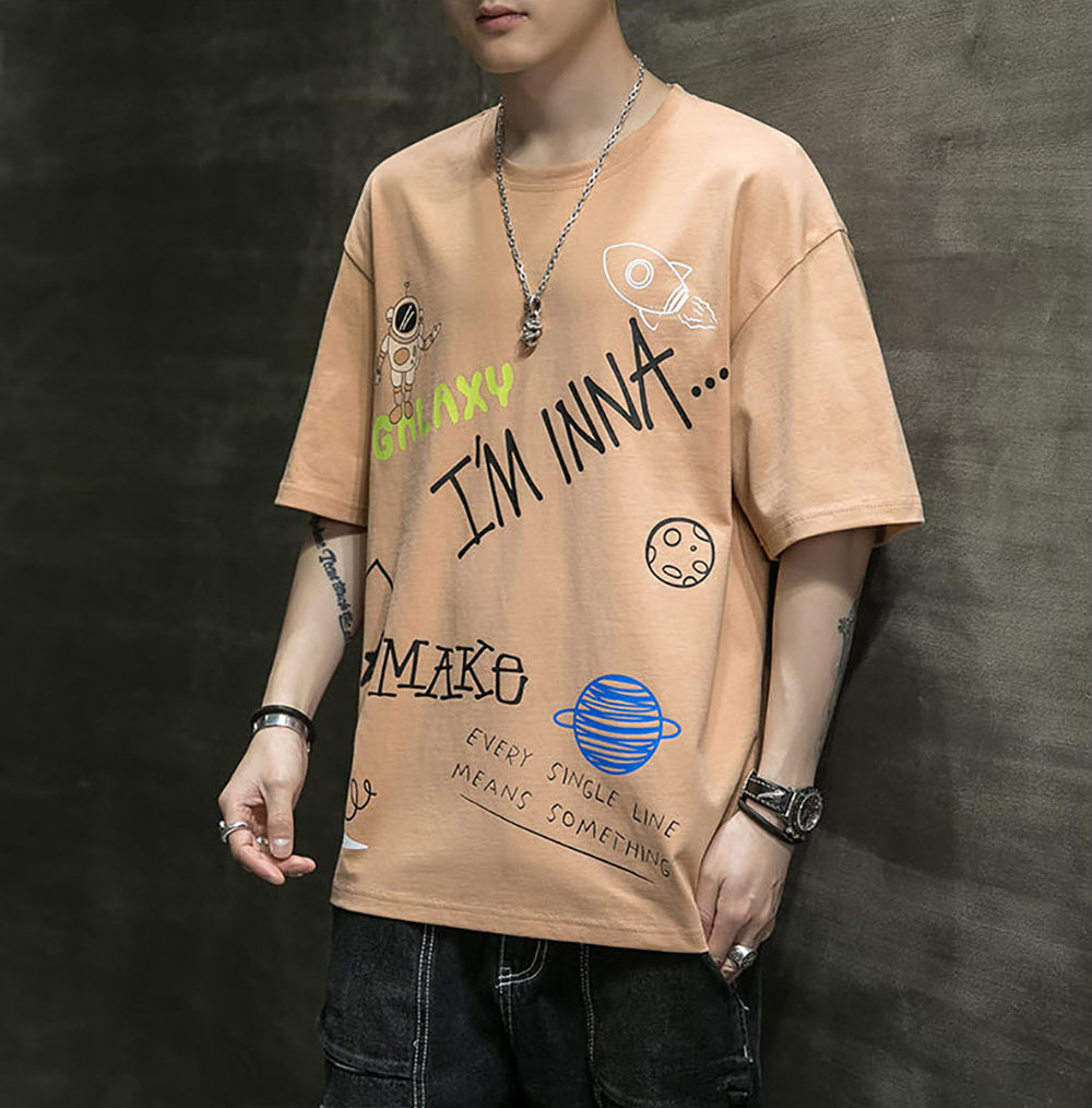 Men Typography Printed Round Neck Cotton Oversized T-shirt