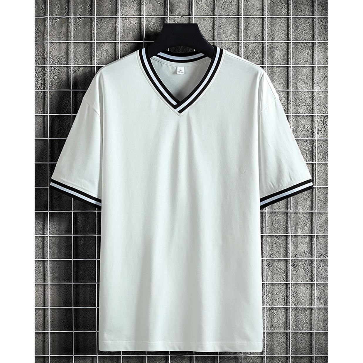 Men Solid V-Neck Cotton T-shirt