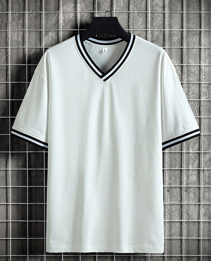 Men Solid V-Neck Cotton T-shirt