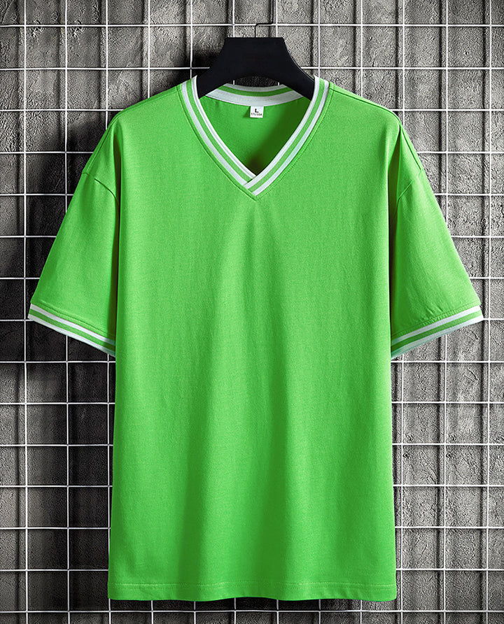 Men Solid V-Neck Cotton Relaxed Fit T-shirt