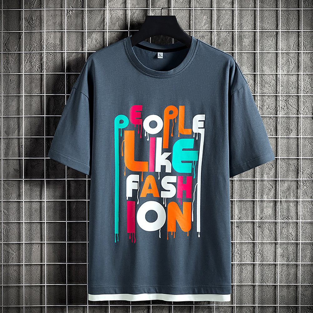 Men Typography Printed Round Neck Cotton Relaxed Fit T-shirt