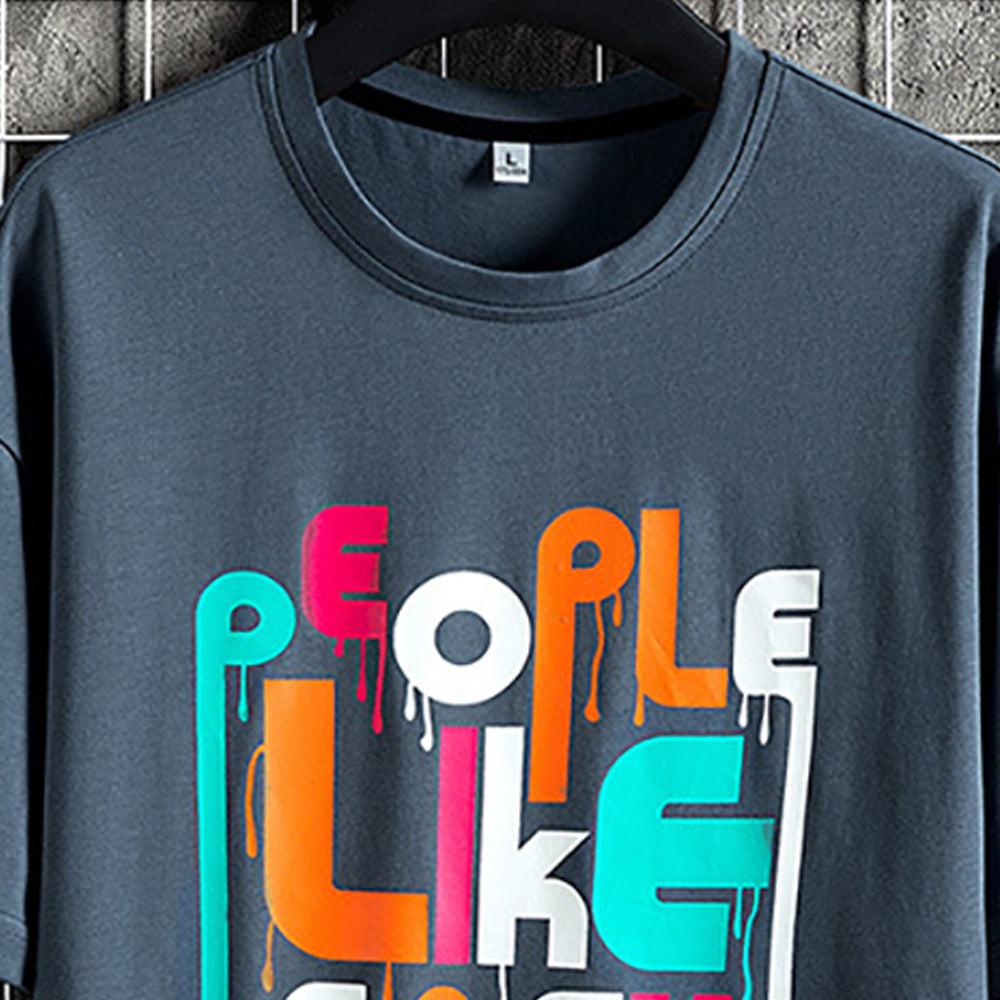Men Typography Printed Round Neck Cotton Relaxed Fit T-shirt