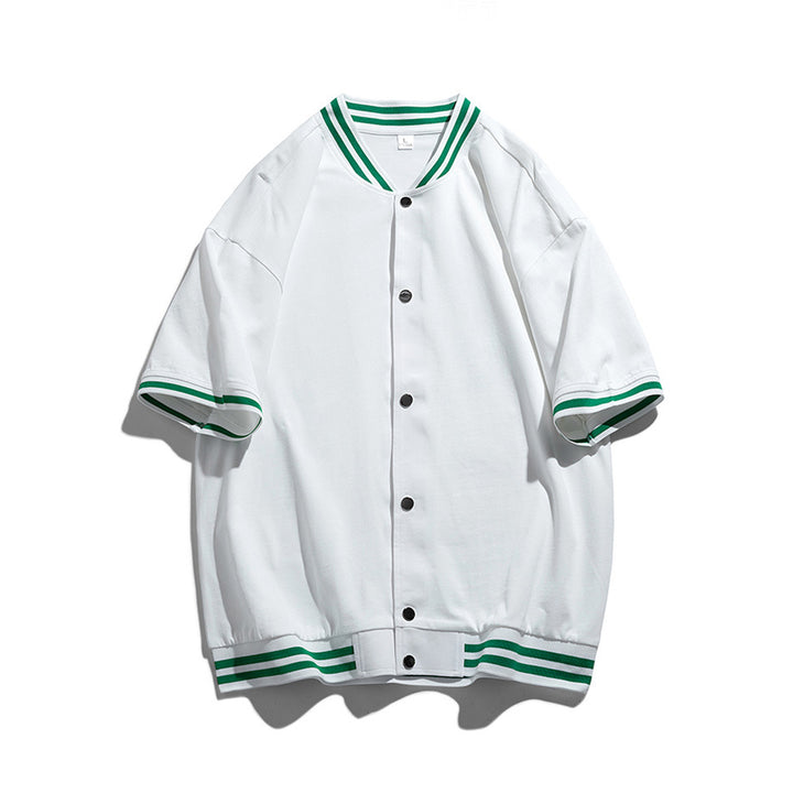 Men Striped Mandarin Collar Cotton Bomber Jacket