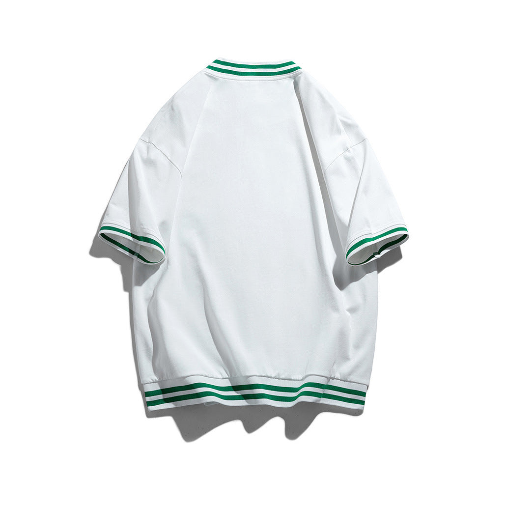 Men Striped Mandarin Collar Cotton Bomber Jacket