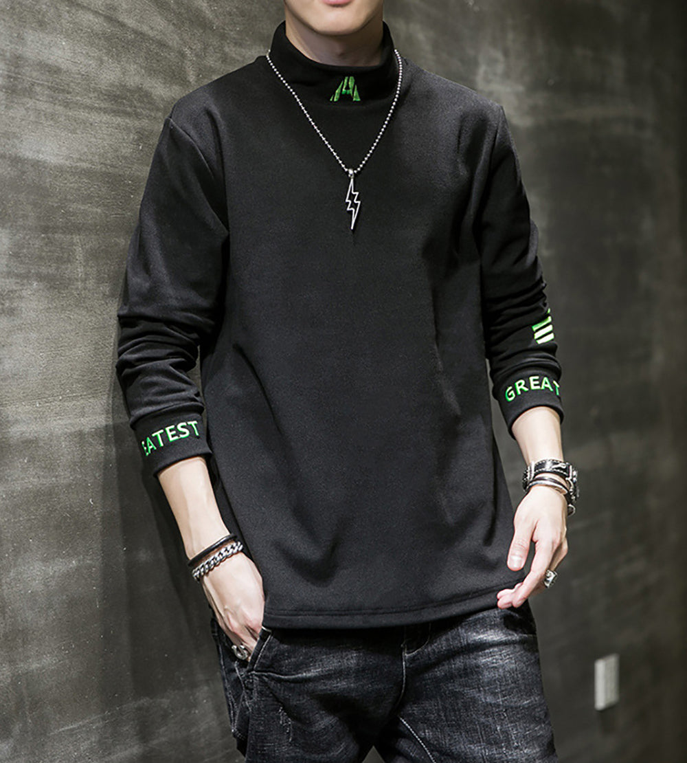 Men Typography Printed High Neck T-shirt