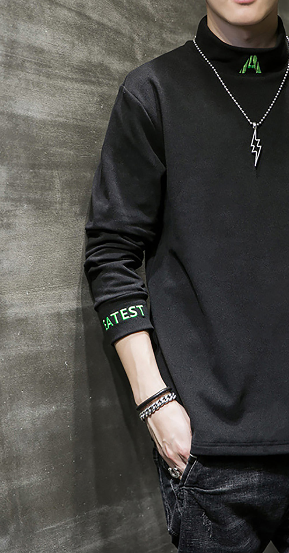 Men Typography Printed High Neck T-shirt
