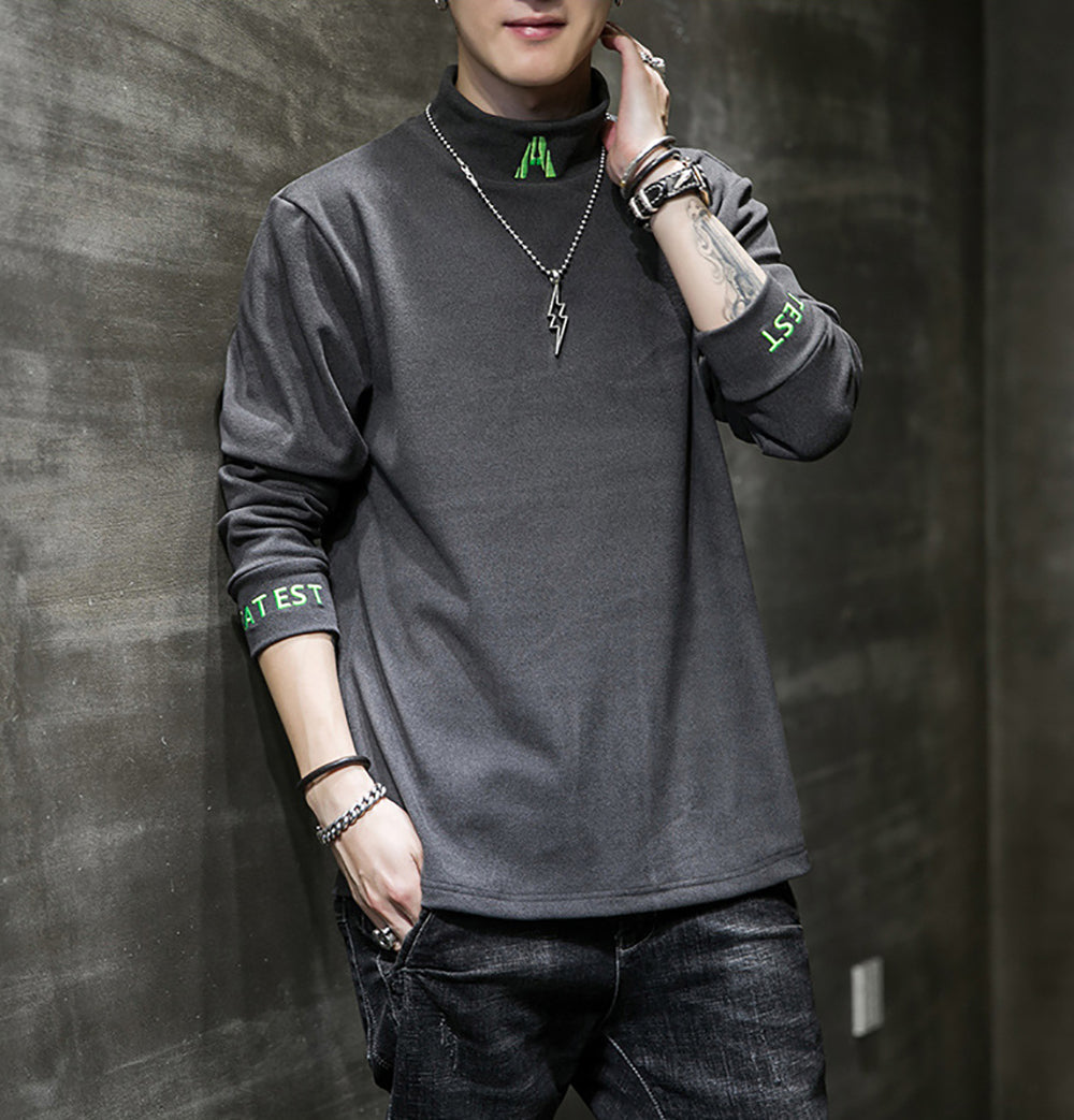 Men Typography Printed High Neck T-shirt